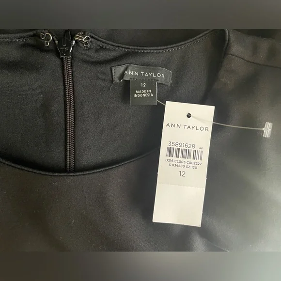 Ann Taylor Puff Sleeve Belted Sheath Dress Black Size 12 - Picture 4 of 6